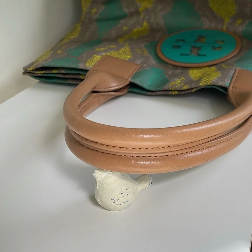 Tory Burch Ella Snake Skin Print Teal/Lime Large Tote